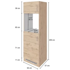 Küchenschrank für Kühlschrank und Backofen Sorrella 2 Türen - Eiche/Graphit
