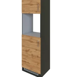 Küchenschrank für Kühlschrank und Backofen Sorrella 2 Türen - Eiche/Graphit