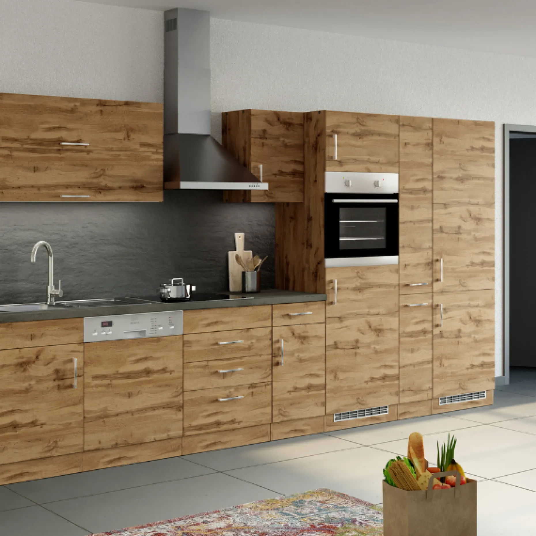 Küchenschrank für Kühl- und Gefrierschrank Sorrella - Eiche