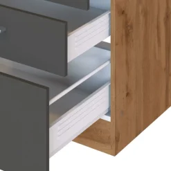 Küchenschrank für Kochplatte Sorrella 3 Schubladen - Anthrazit/Eiche.
