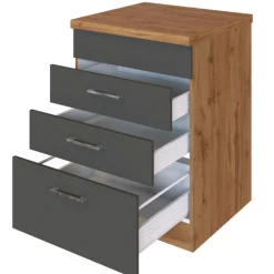 Küchenschrank für Kochplatte Sorrella 3 Schubladen - Anthrazit/Eiche.