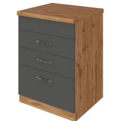 Küchenschrank für Kochplatte Sorrella 3 Schubladen - Anthrazit/Eiche.