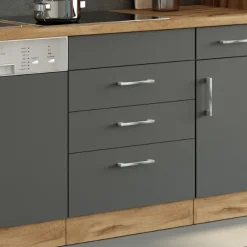 Küchenschrank für Kochplatte Sorrella 3 Schubladen - Anthrazit/Eiche.