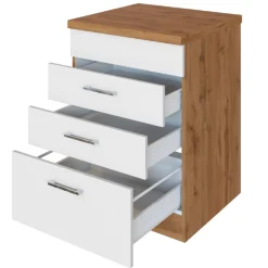 Küchenschrank für Kochplatte Sorrella 3 Schubladen - weiß/Eiche