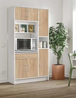 Küchenschrank Louise für Mikrowelle - weiß/Eiche