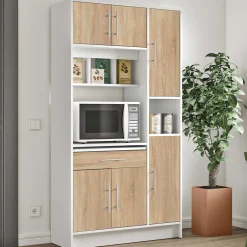 Küchenschrank Louise für Mikrowelle - weiß/Eiche