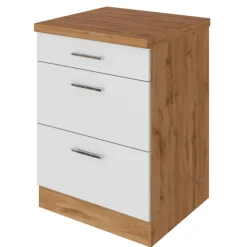 Küchenschrank Sorrella 50cm 3 Schubladen - weiß/Eiche