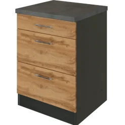 Held Küchenschrank Sorrella 50cm 3 Schubladen - Eiche/Graphit
