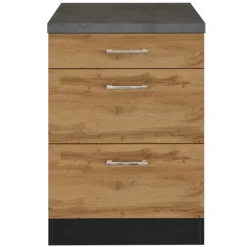 Held Küchenschrank Sorrella 50cm 3 Schubladen - Eiche/Graphit