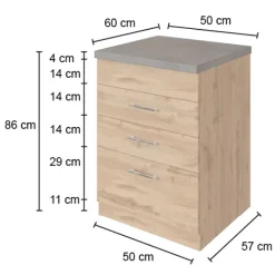 Held Küchenschrank Sorrella 50cm 3 Schubladen - Eiche/Beton