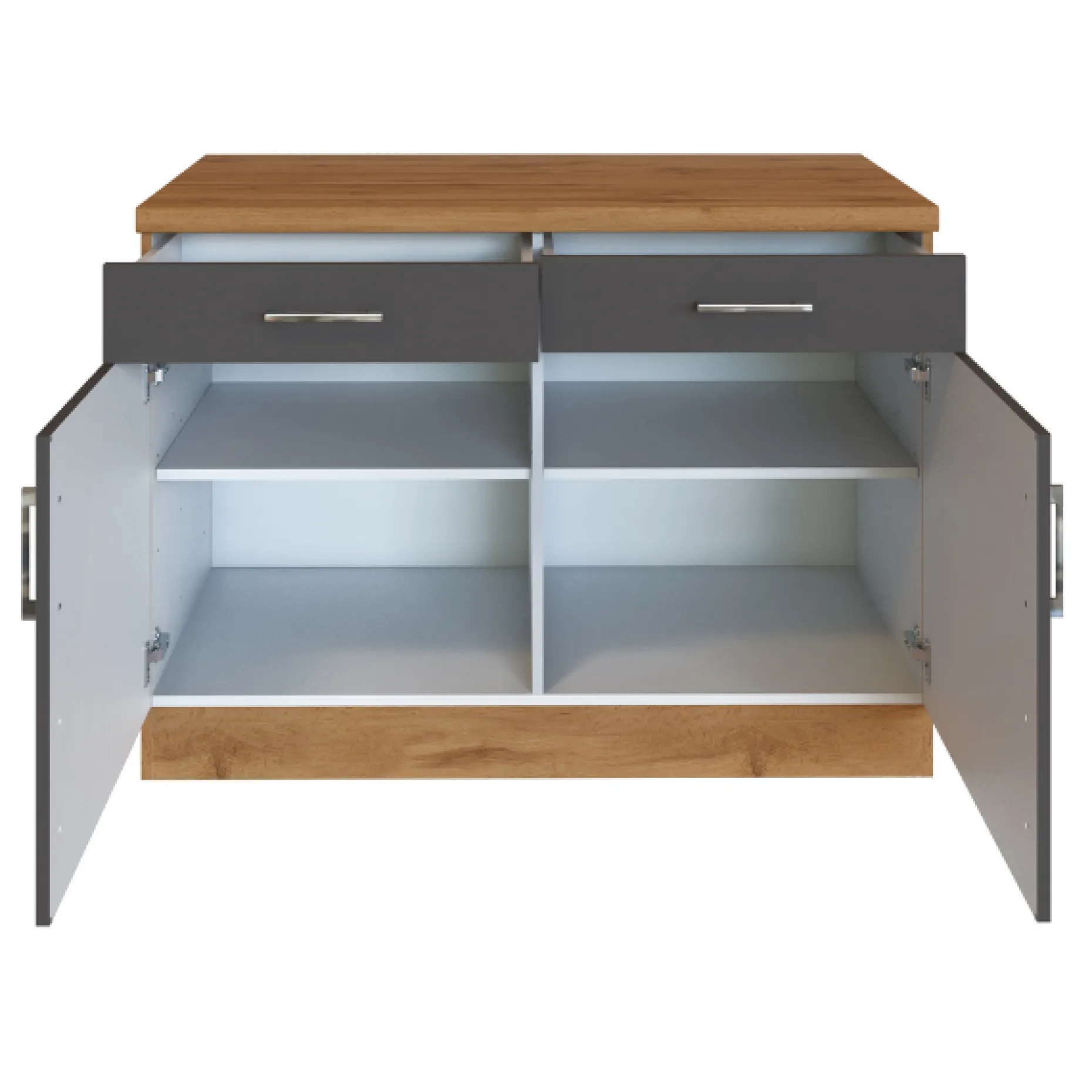 Küchenschrank Sorrella 100cm 2 Türen und 2 Schubladen - Anthrazit/Eiche