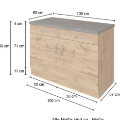 Küchenschrank Sorrella 100cm 2 Türen und 2 Schubladen - weiß/Eiche