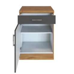 Küchenschrank Sorrella 50cm 1 Tür und 1 Schublade - Anthrazit/Eiche