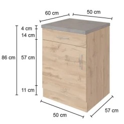 Küchenschrank Sorrella 50cm 1 Tür und 1 Schublade - Anthrazit/Eiche