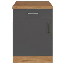 Küchenschrank Sorrella 50cm 1 Tür und 1 Schublade - Anthrazit/Eiche