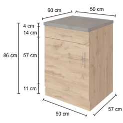 Küchenschrank Sorrella 50cm 1 Tür und 1 Schublade - weiß/Eiche