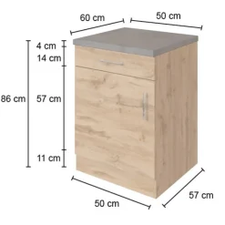 Held Küchenschrank Sorrella 50cm 1 Tür und 1 Schublade - Eiche/Graphit