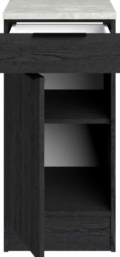 Küchenunterschrank Anna - 40x60x87cm - 1 Tür und 1 Schublade - Eiche schwarz Dekor/weißer Stein