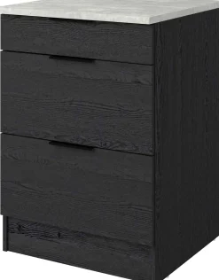 Küchenunterschrank Anna - 60x60x87cm - 3 Schubladen - Eiche schwarz Dekor/weißer Stein