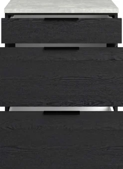 Küchenunterschrank Anna - 60x60x87cm - 3 Schubladen - Eiche schwarz Dekor/weißer Stein