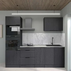 Küchenunterschrank Anna - 60x60x87cm - 3 Schubladen - Eiche schwarz Dekor/weißer Stein