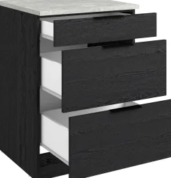 Küchenunterschrank Anna - 60x60x87cm - 3 Schubladen - Eiche schwarz Dekor/weißer Stein