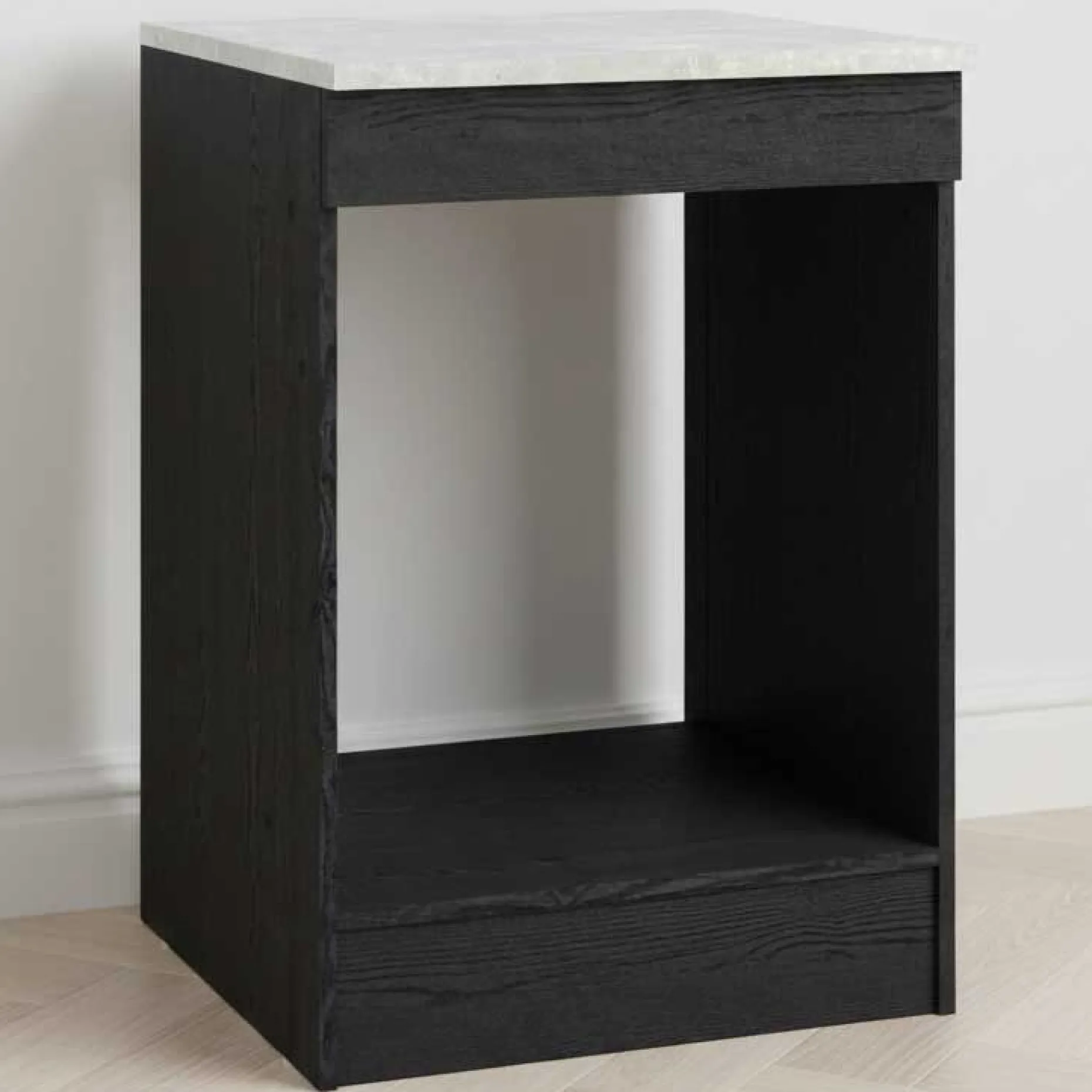 Küchenunterschrank Anna - 60x60x87cm - für Backofen oder Geschirrspüler - Eiche schwarz Dekor/weißer Stein