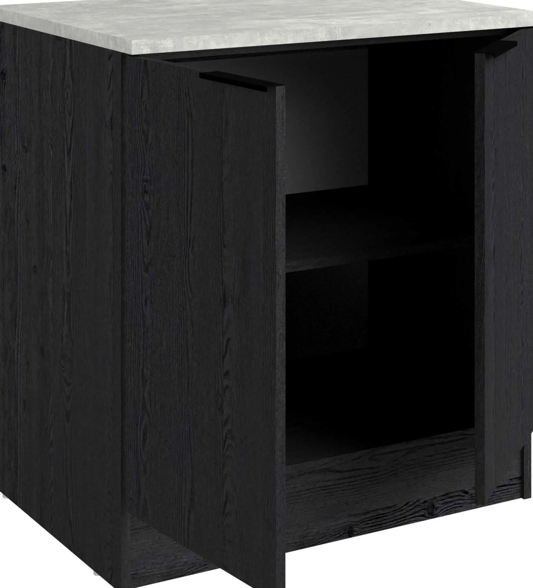 Küchenunterschrank Anna - 80x60x87cm - 2 Türen - Eiche schwarz Dekor/weißer Stein