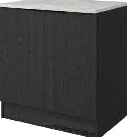 Küchenunterschrank Anna - 80x60x87cm - 2 Türen - Eiche schwarz Dekor/weißer Stein