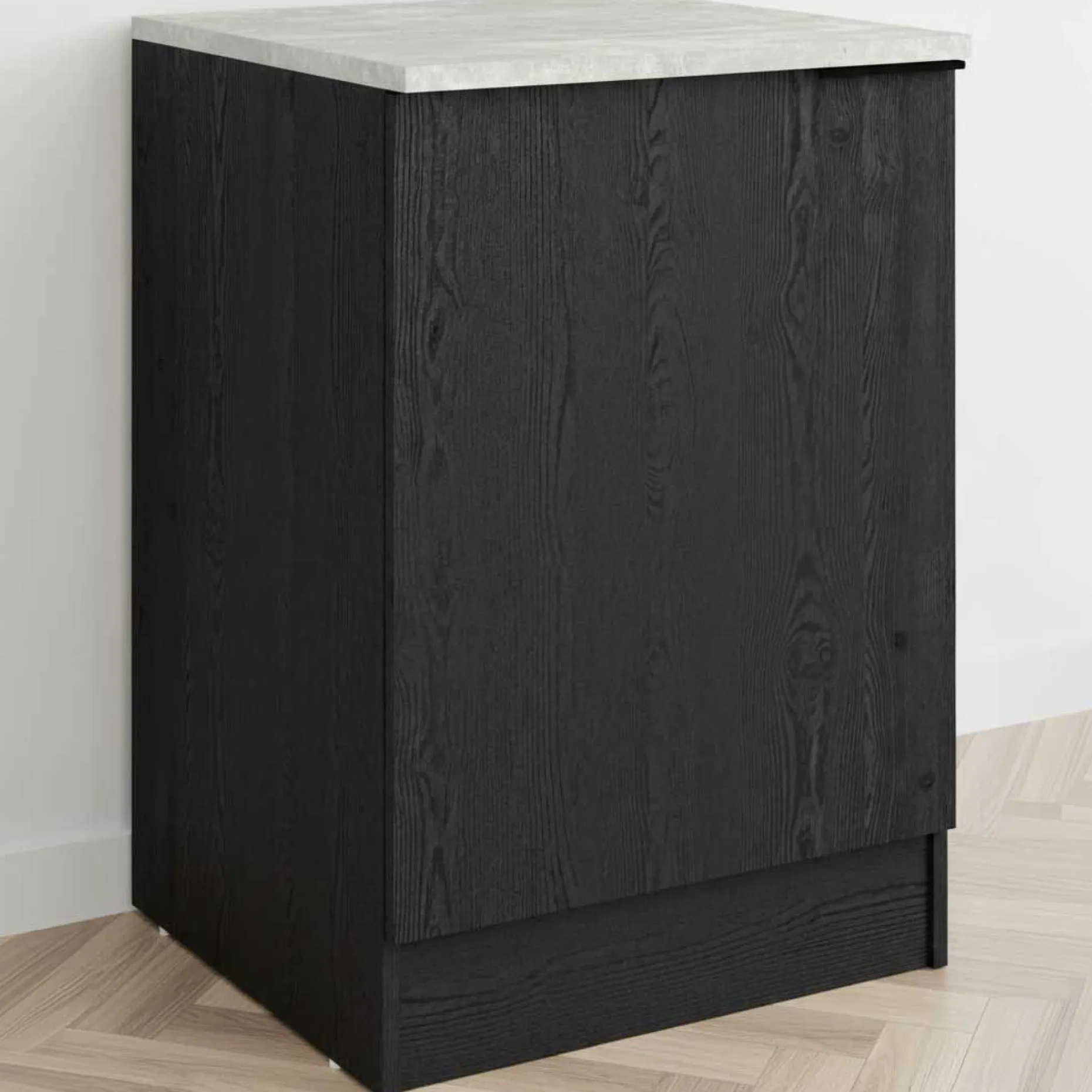 Küchenunterschrank Anna - 60x60x87cm - 1 Tür - Eiche schwarz Dekor/weißer Stein