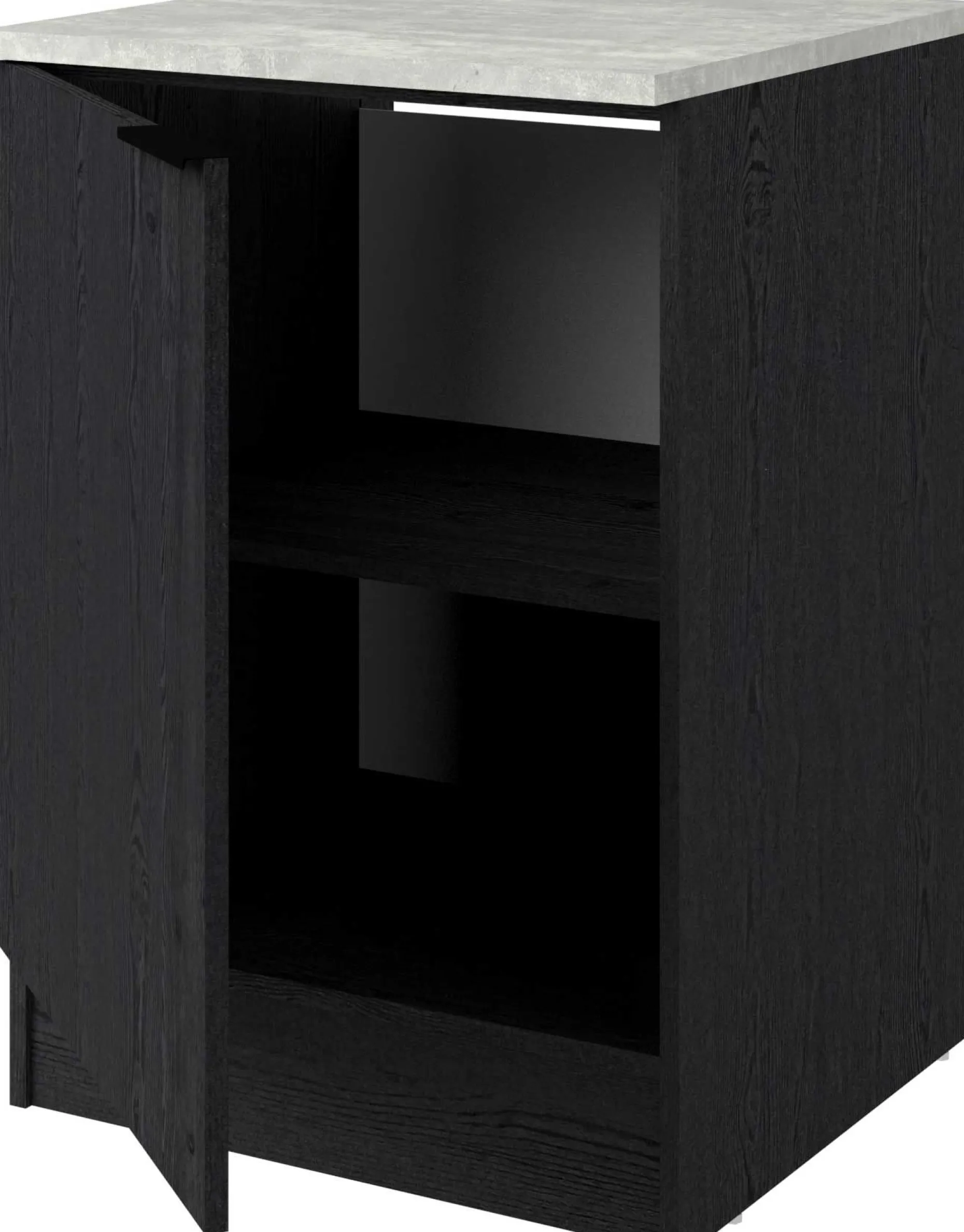 Küchenunterschrank Anna - 60x60x87cm - 1 Tür - Eiche schwarz Dekor/weißer Stein