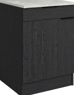 Küchenunterschrank Anna - 60x60x87cm - 1 Tür und 1 Schublade - Eiche schwarz Dekor/weißer Stein