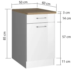 Küchenunterschrank Ragnar 50cm mit 1 Tür und 1 Schublade - weiß