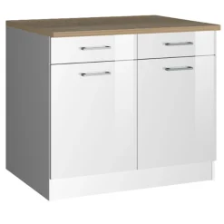Küchenunterschrank Ragnar 100cm mit 2 Türen und 2 Schubladen - weiß