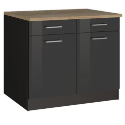 Küchenunterschrank Ragnar 100cm mit 2 Türen und 2 Schubladen - anthrazit