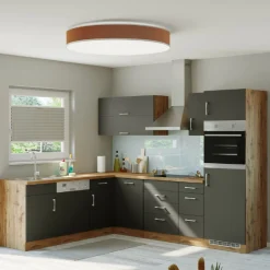 Held Küchenzeile in L-Form Sorrella 270cm mit Backofen, Geschirrspüler und Kühlschrank - anthrazit/eiche