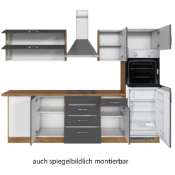 Held Küchenzeile in L-Form Sorrella 270cm mit Backofen, Geschirrspüler und Kühlschrank - anthrazit/eiche