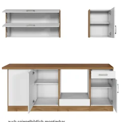 Held Küchenzeile in L-Form Sorrella 210cm mit Platz für Backofen und Geschirrspüler - weiß/Eiche