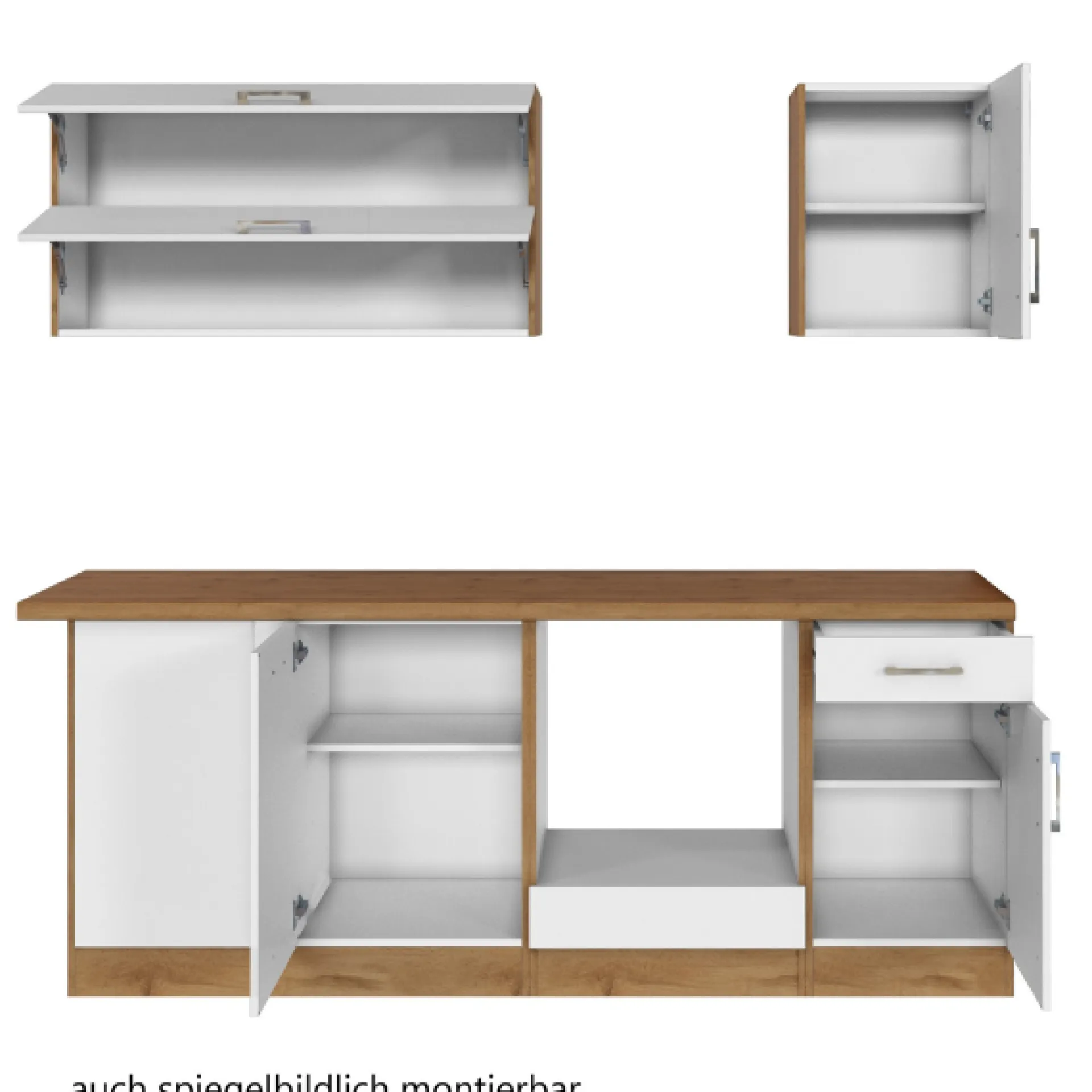 Held Küchenzeile in L-Form Sorrella 210cm mit Platz für Backofen und Geschirrspüler - weiß/Eiche