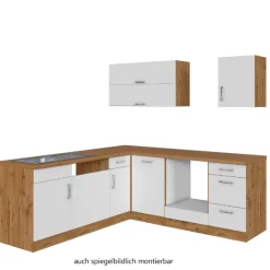 Held Küchenzeile in L-Form Sorrella 210cm mit Platz für Backofen und Geschirrspüler - weiß/Eiche