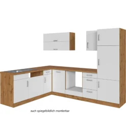 Held Küchenzeile in L-Form Sorrella 270cm mit Platz für Backofen, Geschirrspüler und Kühlschrank - weiß/Eiche