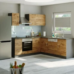 Held Küchenzeile in L-Form Sorrella 210cm mit Platz für Backofen und Geschirrspüler - Eiche/Graphit