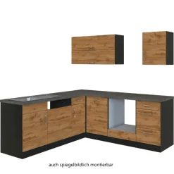 Held Küchenzeile in L-Form Sorrella 210cm mit Platz für Backofen und Geschirrspüler - Eiche/Graphit
