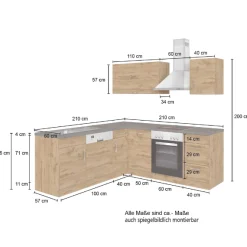Held Küchenzeile in L-Form Sorrella 210cm mit Platz für Backofen und Geschirrspüler - Eiche/Graphit