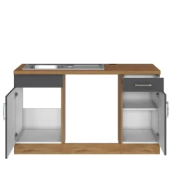 Held Küchenzeile in L-Form Sorrella 270cm mit Platz für Backofen, Geschirrspüler und Kühlschrank - anthrazit/ocker