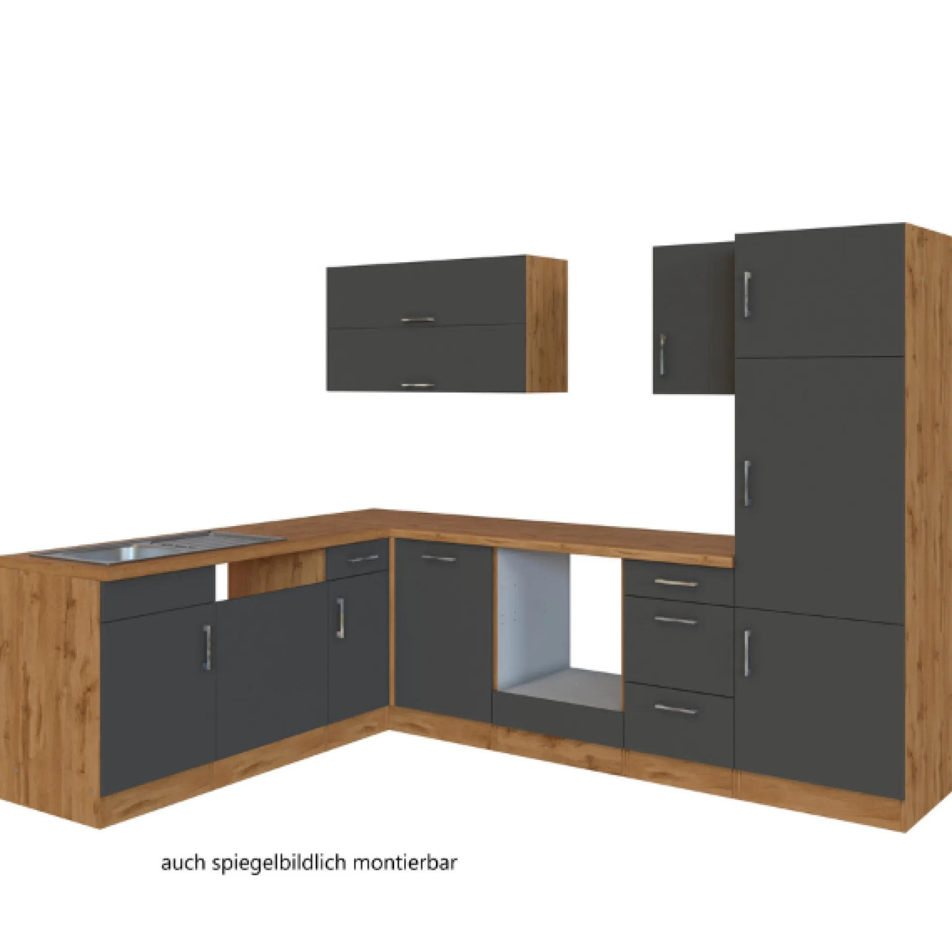 Held Küchenzeile in L-Form Sorrella 270cm mit Platz für Backofen, Geschirrspüler und Kühlschrank - anthrazit/ocker