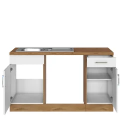 Held Küchenzeile in L-Form Sorrella 270cm mit Platz für Backofen, Geschirrspüler und Kühlschrank - weiß/Eiche