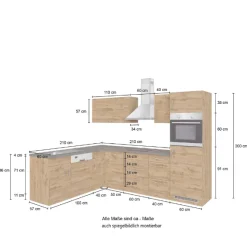 Held Küchenzeile in L-Form Sorrella 270cm mit Platz für Backofen, Geschirrspüler und Kühlschrank - weiß/Eiche