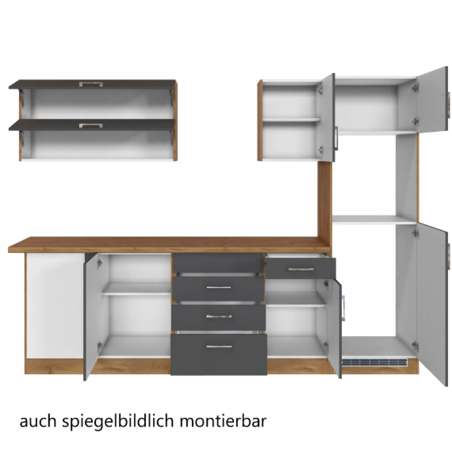 Held Küchenzeile in L-Form Sorrella 270cm mit Platz für Backofen, Geschirrspüler und Kühlschrank - anthrazit/ocker
