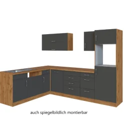Held Küchenzeile in L-Form Sorrella 270cm mit Platz für Backofen, Geschirrspüler und Kühlschrank - anthrazit/ocker
